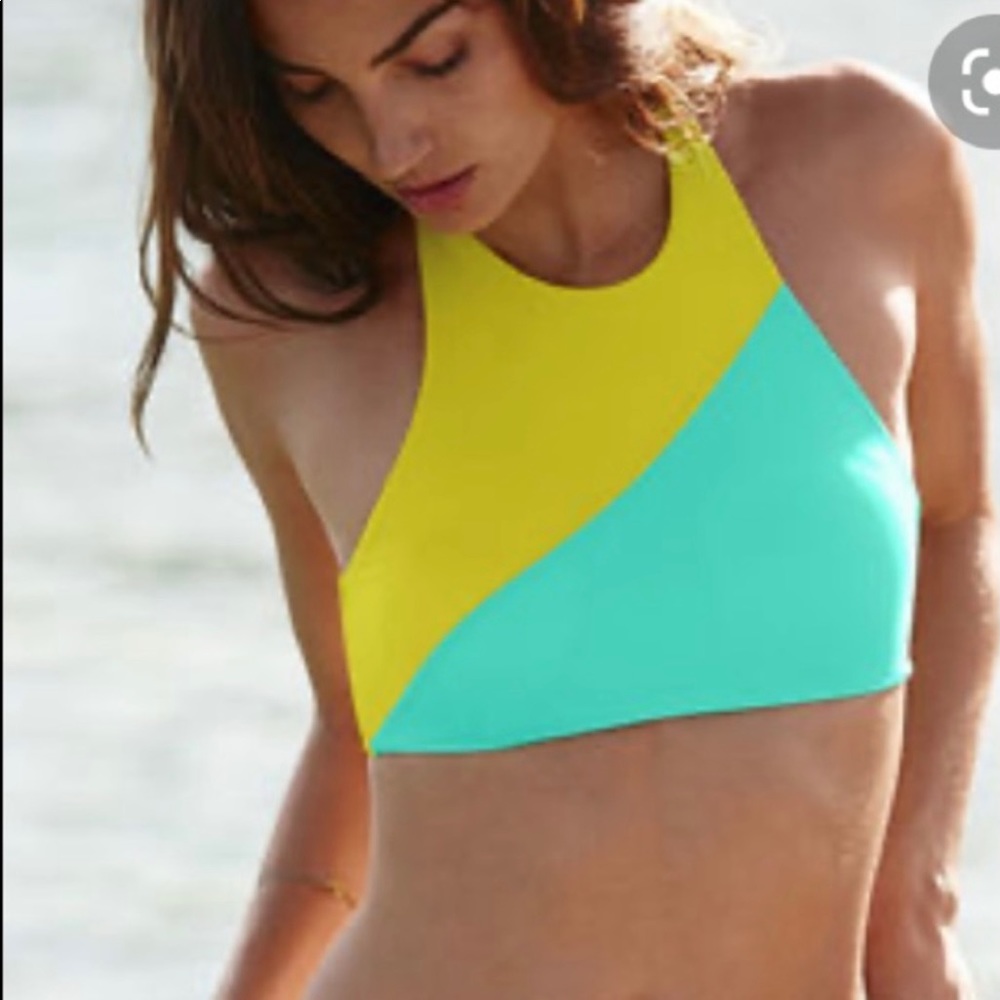 VS Green and Yellow Colorblock Swimsuit Top